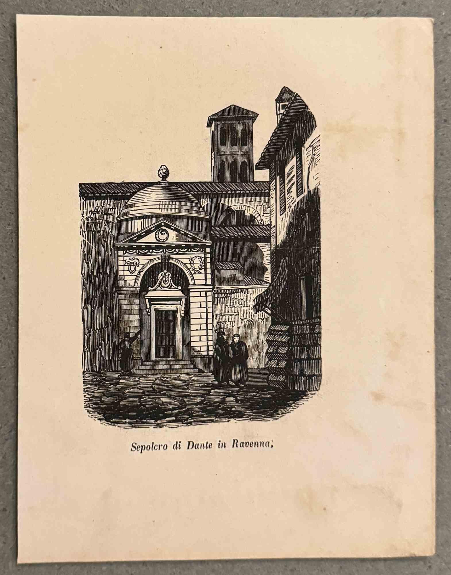 Unknown Figurative Print - Dante's Tomb in Ravenna - Lithograph - 19th Century