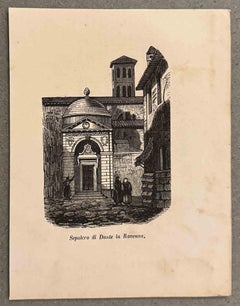 Tombe de Dante à Ravenne - Lithographie - 19e siècle 
