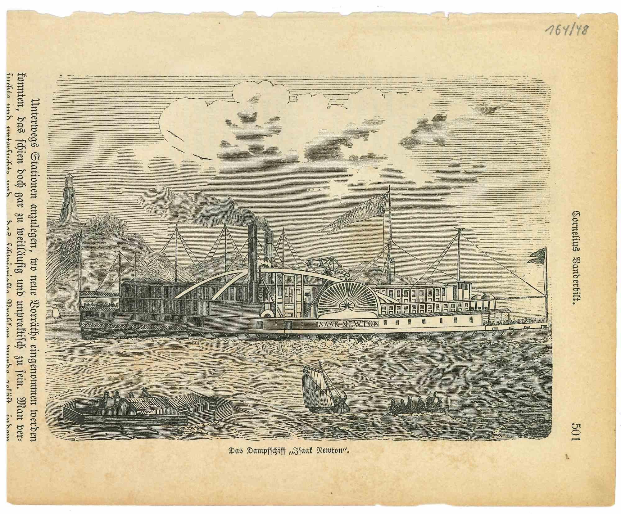 Das Dampfschiff "Staat Newton" - Original Lithograph - Early 19th Century