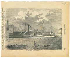 Das Dampfschiff „ „Staat Newton““ – Originallithographie – frühes 19. Jahrhundert