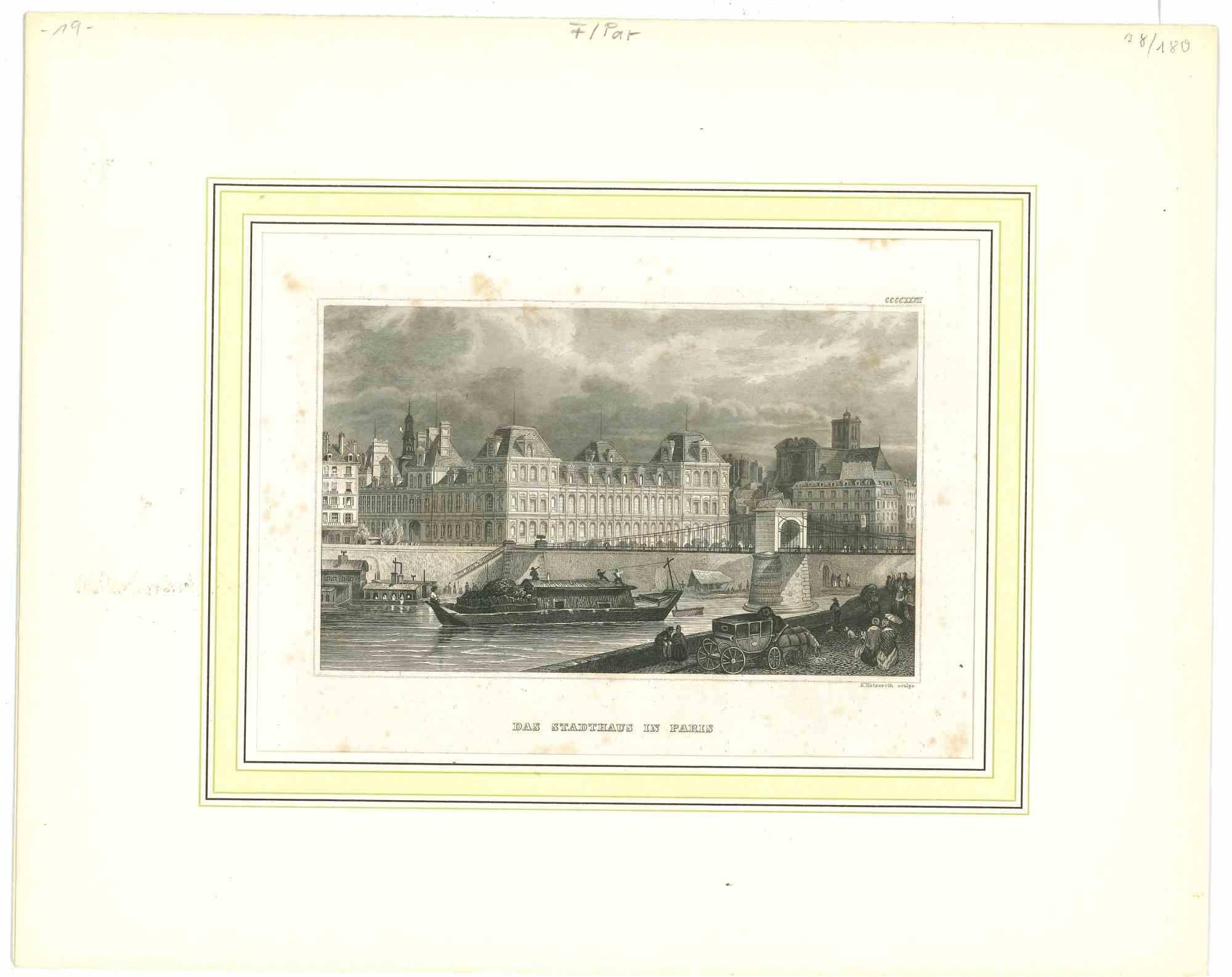 Unknown Landscape Print – Das Stasthaus in Paris – Originallithographie – Mitte des 19. Jahrhunderts
