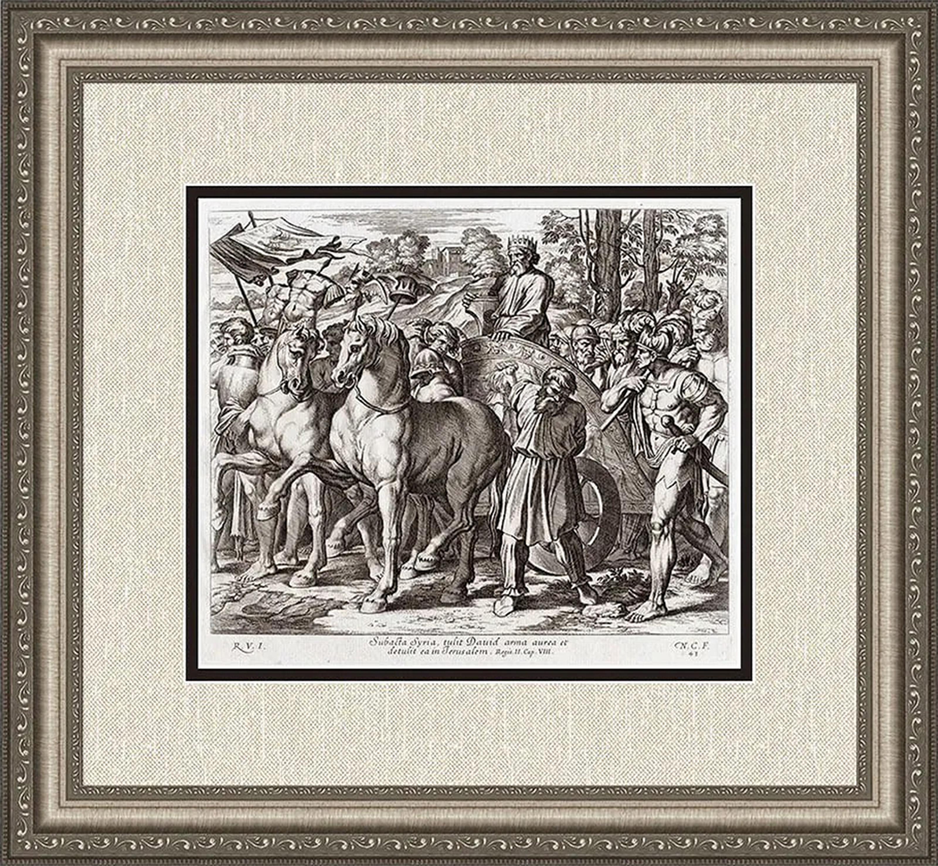 Unknown Animal Print - David Brings the Gold Shield to Jerusalem, Renaissance Engraving by Raphael