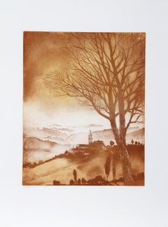 Árbol del alba, aguafuerte surrealista de Hank Laventhol