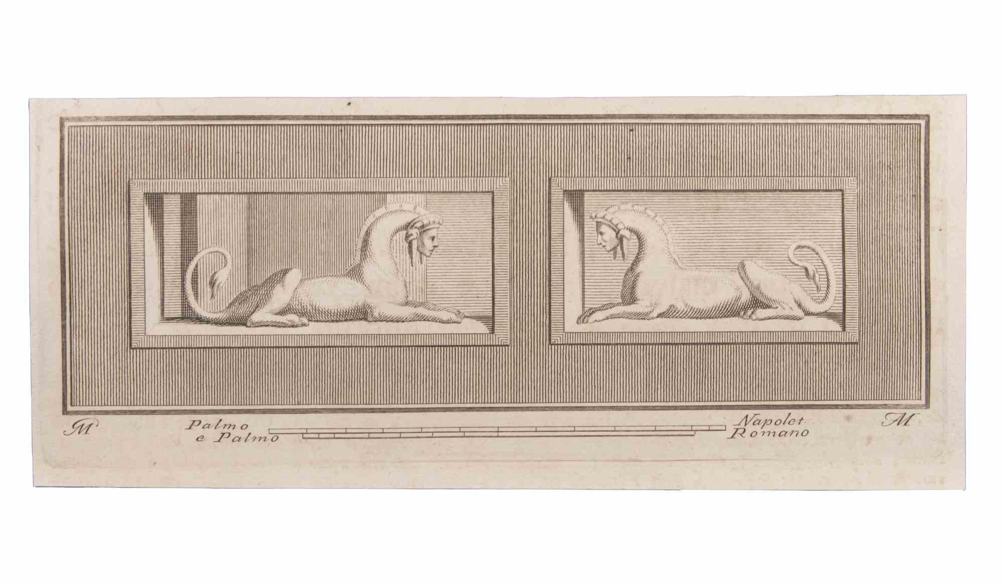 Figurative Print Unknown - Décoration avec des animaux - Gravure originale - 18ème siècle