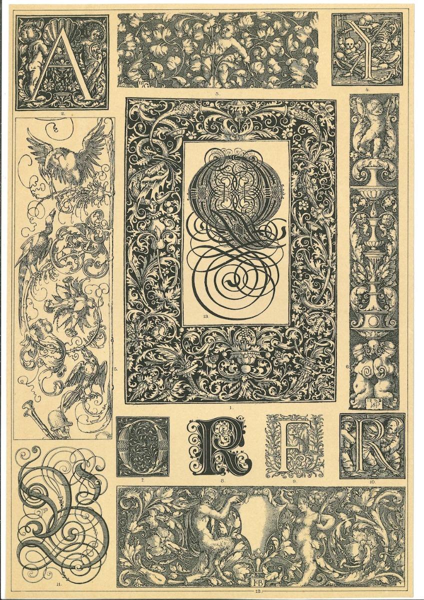 Dekorative Motive der deutschen Renaissance – Chromolithographie – 20. Jahrhundert