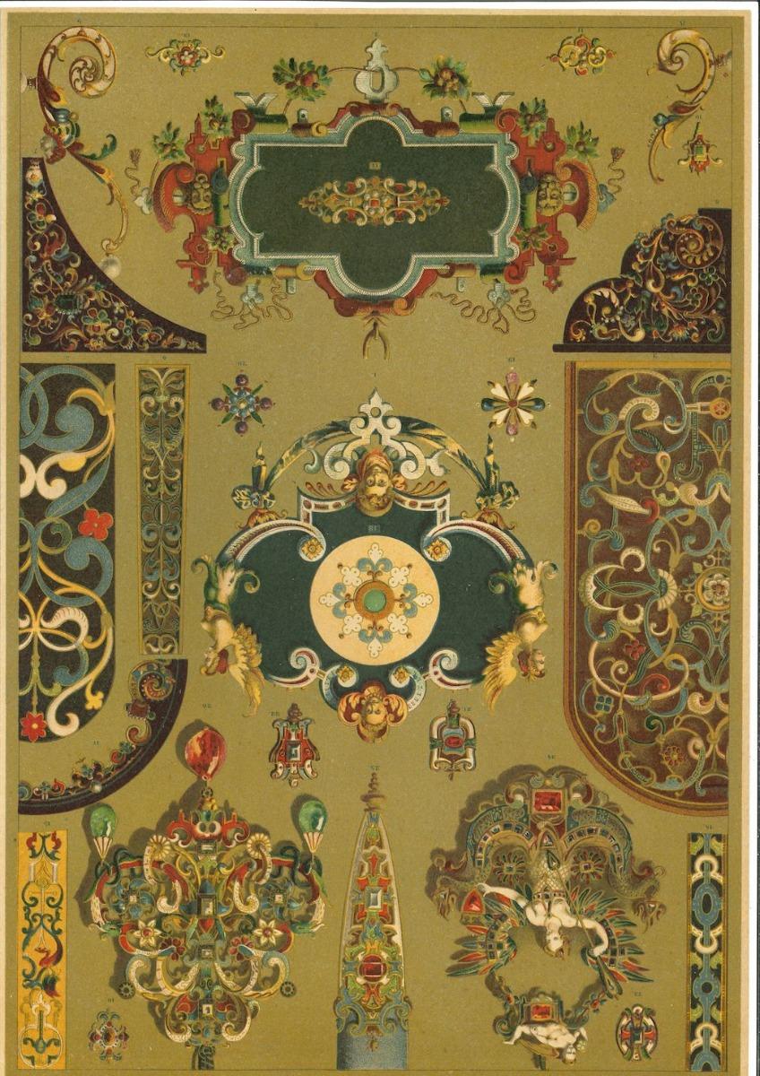 Unknown Figurative Print - Decorative motifs of the German Renaissance -l Chromolithograph - 20th Century