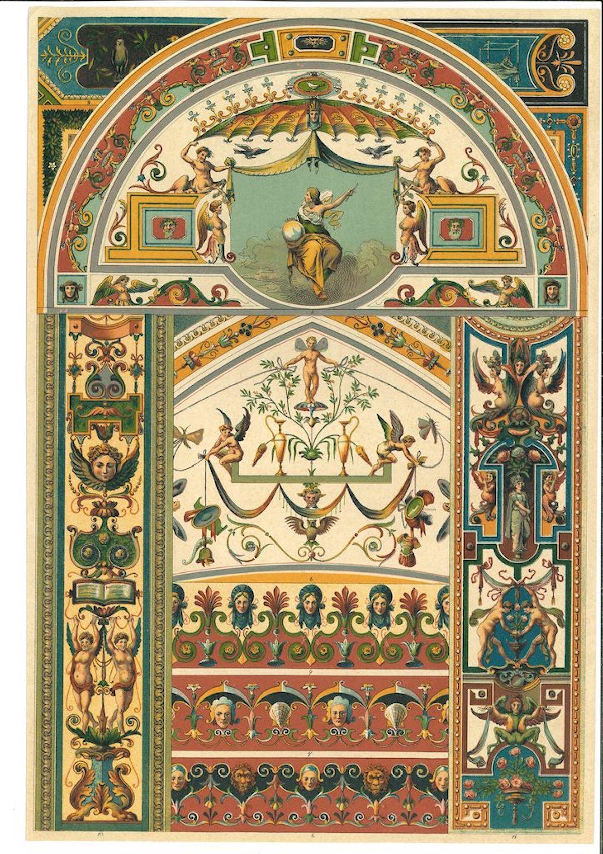 Unknown Figurative Print – Dekorative Motive der italienischen Renaissance – Chromolithographie – 20. Jahrhundert