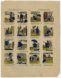 Antique Deez prent vertoont aan klein en groot den dwazen Robinson in nood.