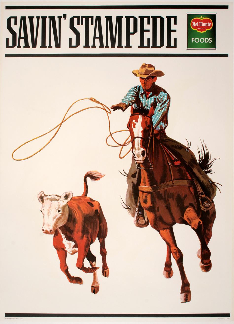 Del Monte Roundup Original Vintage Poster c1965 Cowboy Lassoing Cow - Print by Unknown