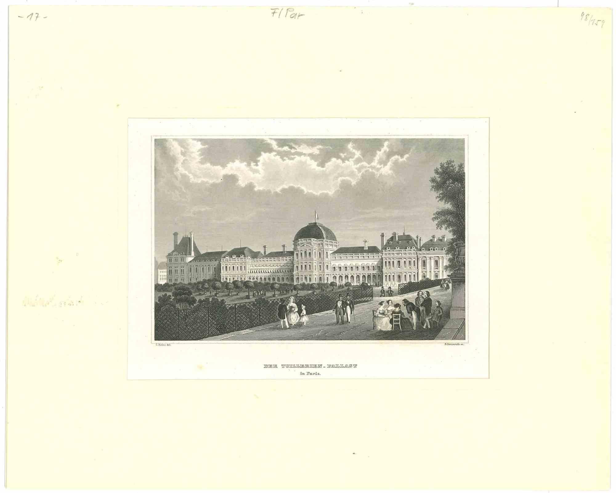 Figurative Print Unknown - Der Tuillerien-Pallast - Lithographie originale - Milieu du XIXe siècle