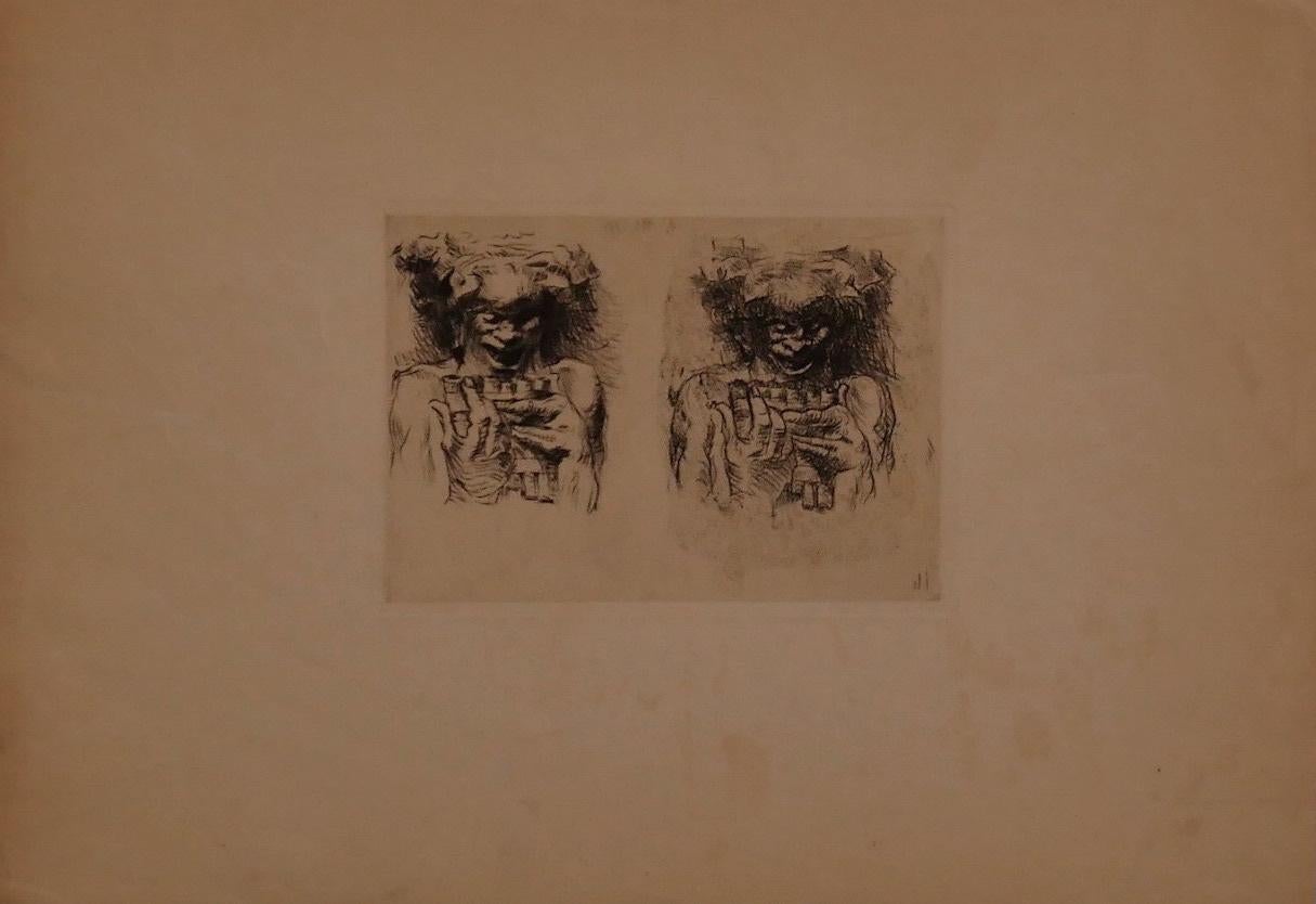 Unknown Figurative Print - Devil - Original Etching on Paper - 20th century