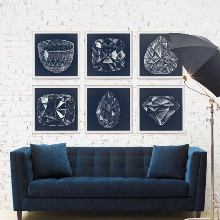 Diamonds, Cushion cut, silver leaf, acrylic box, framed - Print by Unknown