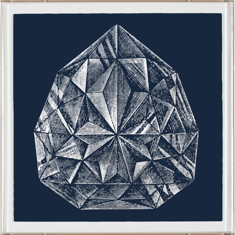 Unknown Print - Diamonds, Marquise drop cut, silver leaf, acrylic box, framed