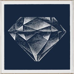 Diamonds, Round solitare cut, silver leaf, acrylic box, framed