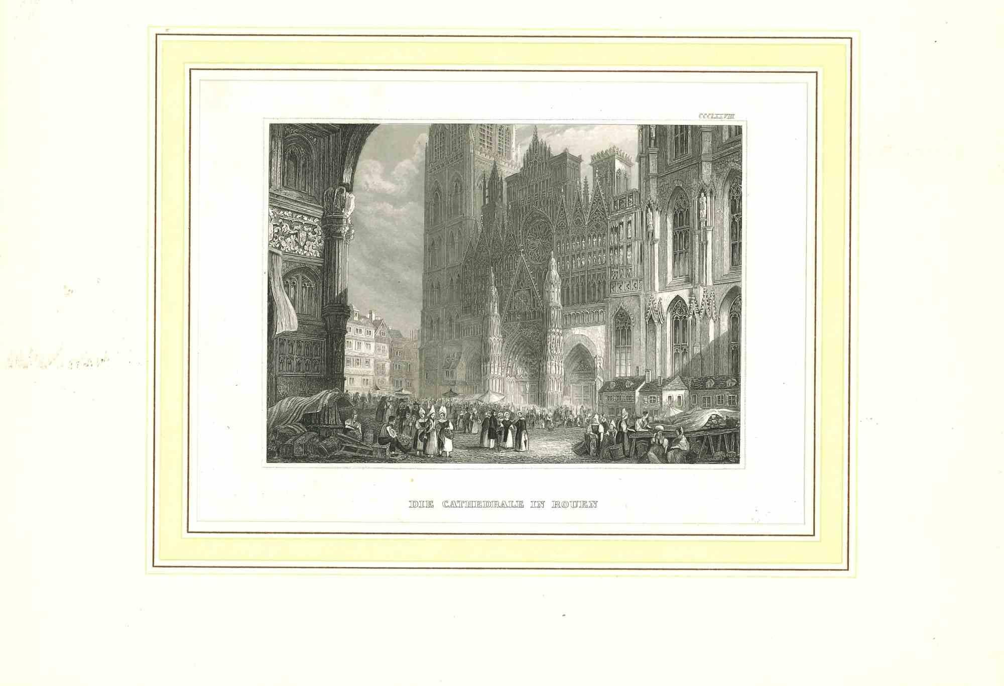 Unknown Figurative Print - Die Cathedrale in Rouen - Original Lithograph - Mid-19th Century