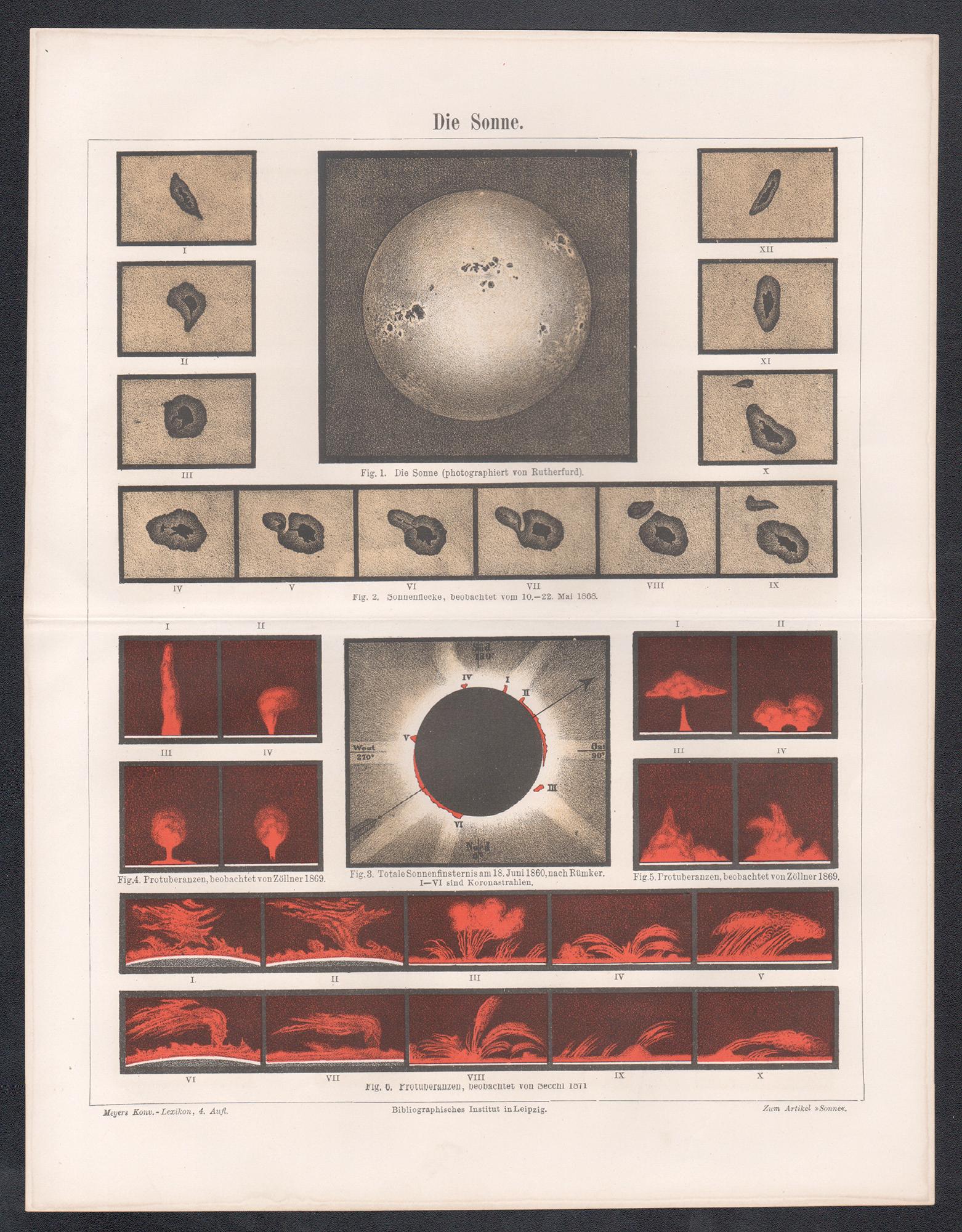 Die Sonne (The Sun), German antique astronomy chromolithograph print - Print by Unknown