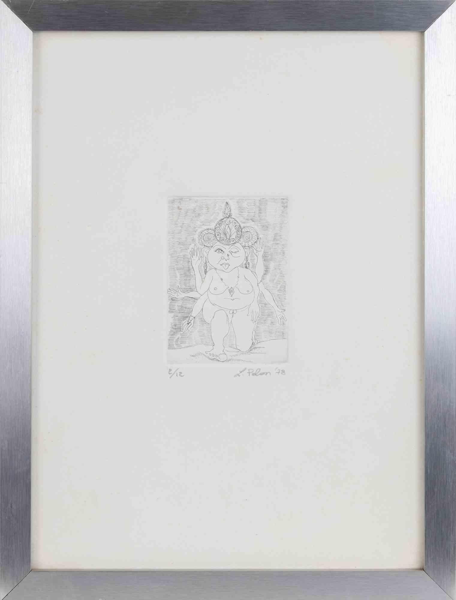 Unknown Figurative Print – Divine Figure – Radierung – 1978