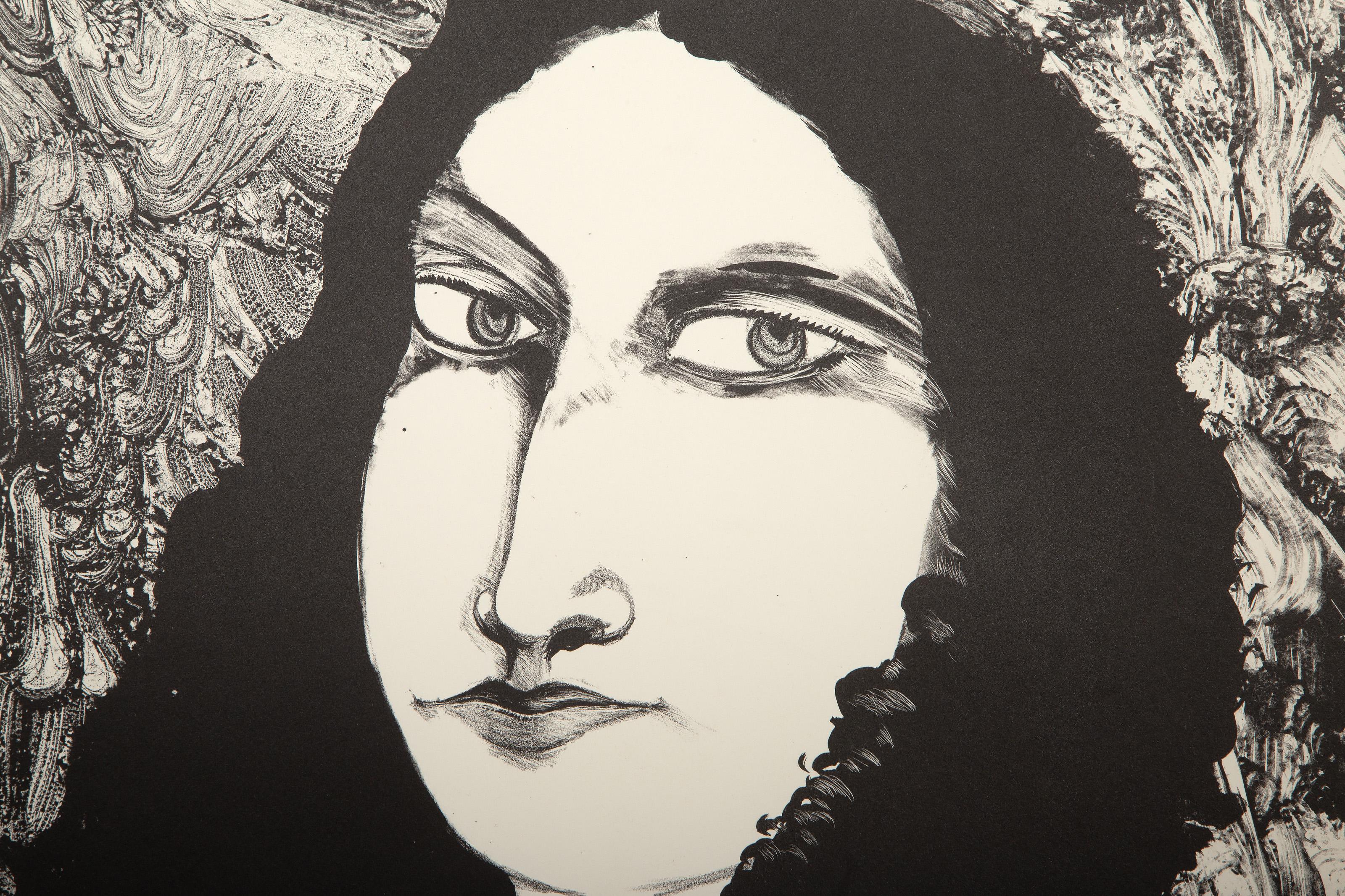 Donna, litografia surrealista di Peters Paone - Portrait Print Grigio di Peter Paone