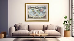 Double Hemisphere Old World Map Print,  Matted & Framed