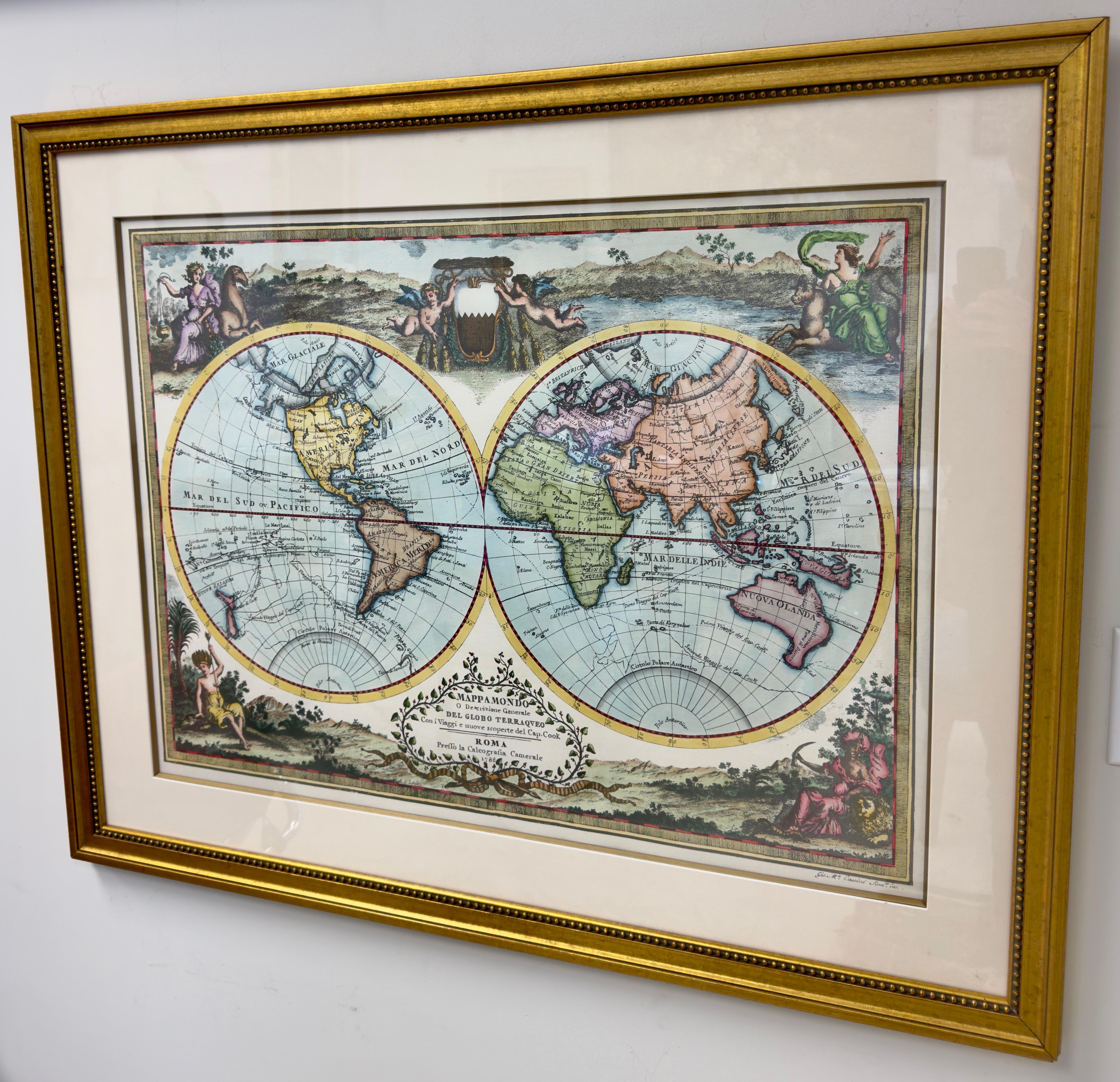 Double Hemisphere Old World Map Druck,  Mattiert & gerahmt im Angebot 1
