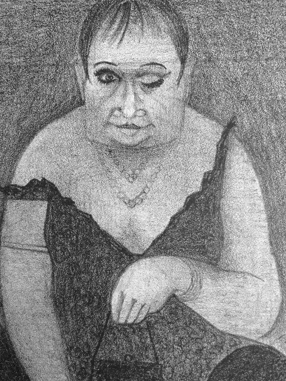 DRAG QUEEN Lithographie originale, portrait au crayon surréaliste, style cabaret-Berlin - Print de Unknown