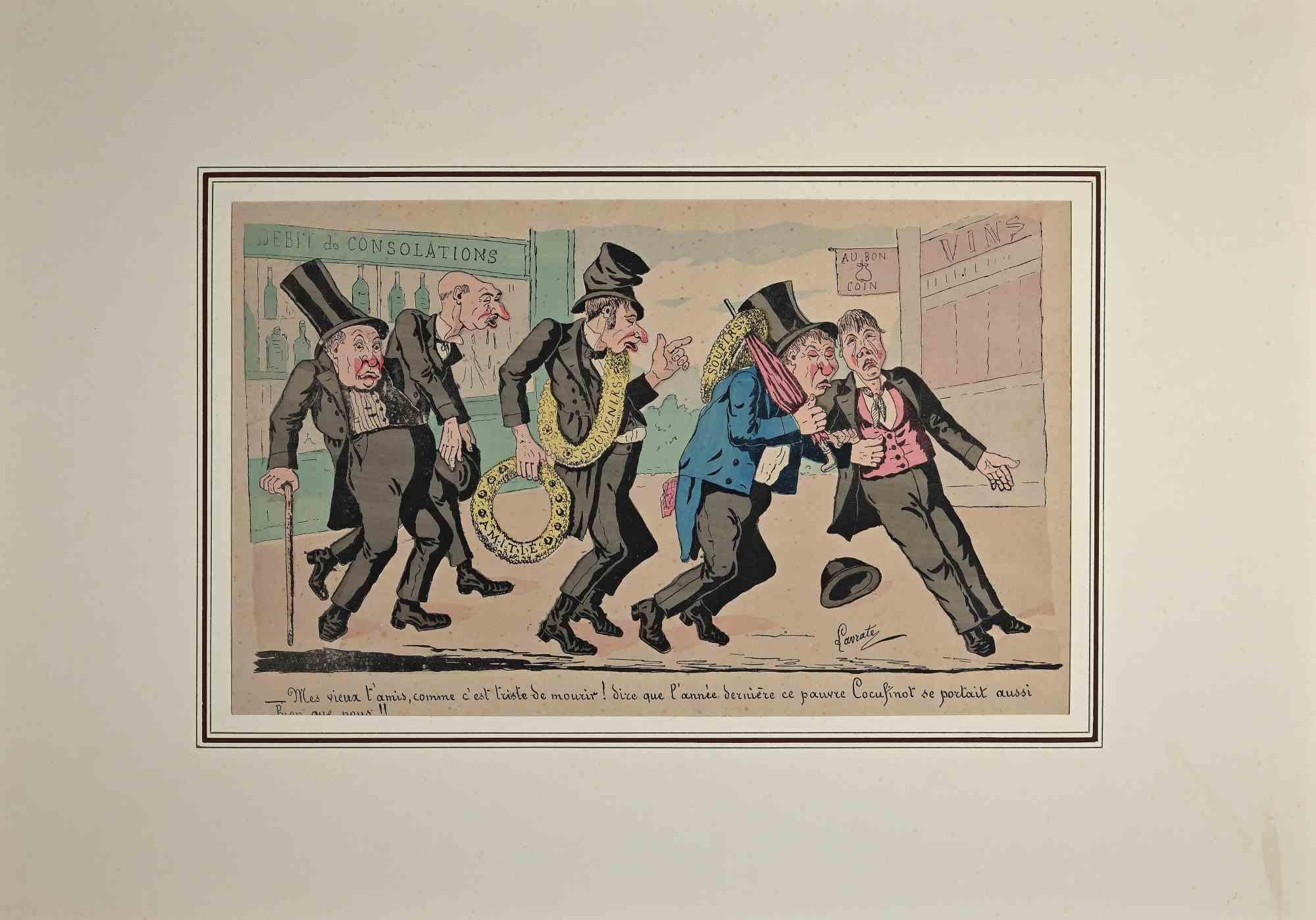 Drunkards - Original Lithograph - 1880 - Print by Unknown