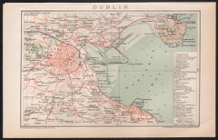 Dublin, Ireland. Antique Map City Plan Chromolithograph, circa 1895