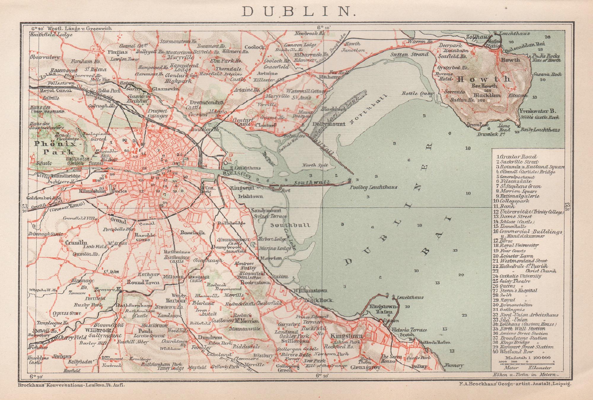 Print Unknown - Dublin, Irlande. Carte ancienne Plan de ville Chromolithographie, circa 1895