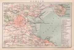Dublin, Ireland. Antique Map City Plan Chromolithograph, circa 1895