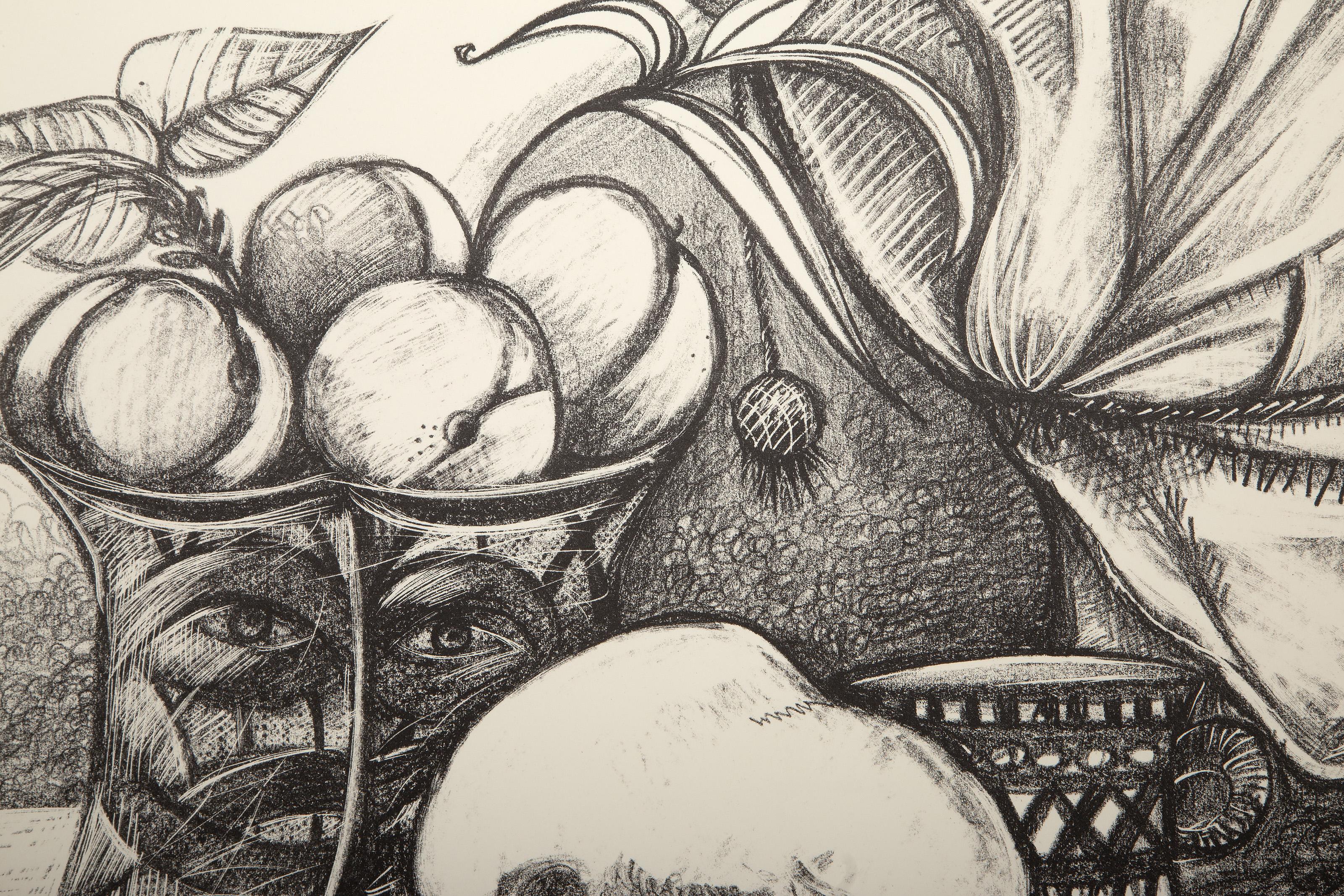 Natura morta olandese, litografia surrealista di Peters Paone - Portrait Print Beige di Peter Paone
