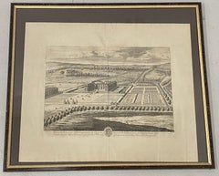 Early 18th Century Engraving "Birdseye View of Althrop House and Gardens" C.1724