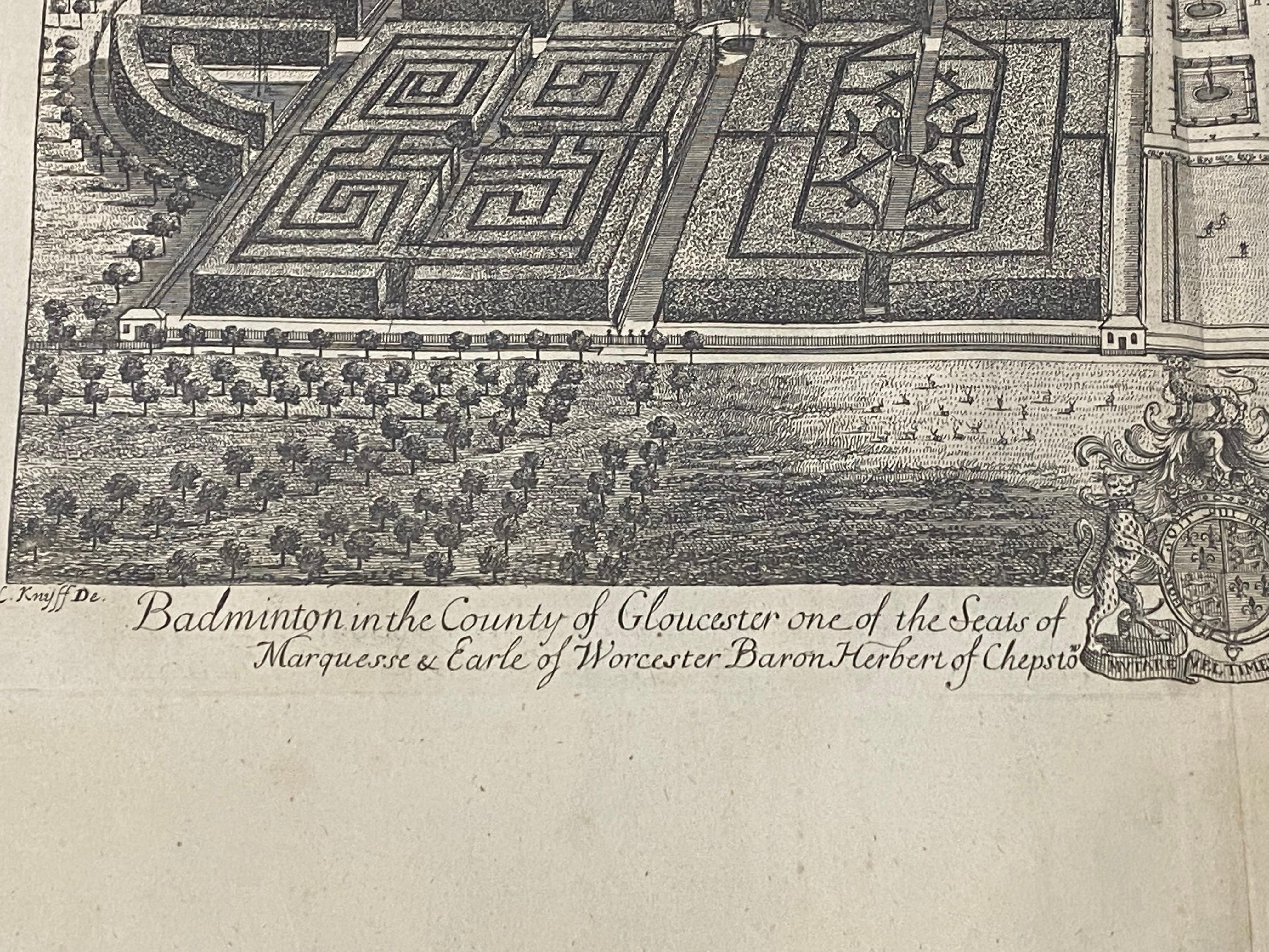 Gravure du début du XVIIIe siècle «adminton in the County of Gloucester » (Badminton dans le comté de Gloucester) C.1724 en vente 3