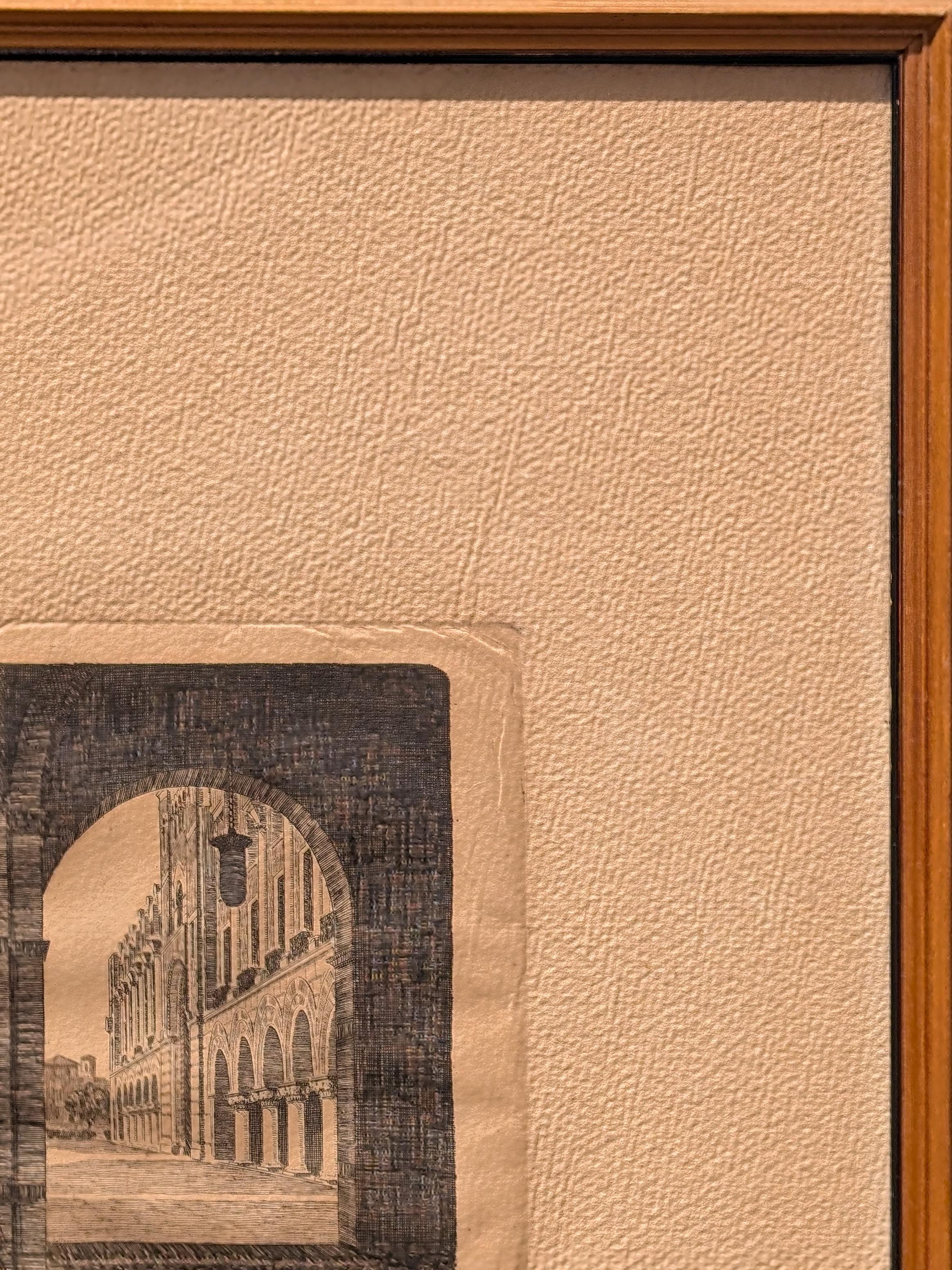 Grabado realista de principios de 1945 de la arquitectura de la Universidad Rice en Houston, TX - Interior Print Beige de Unknown