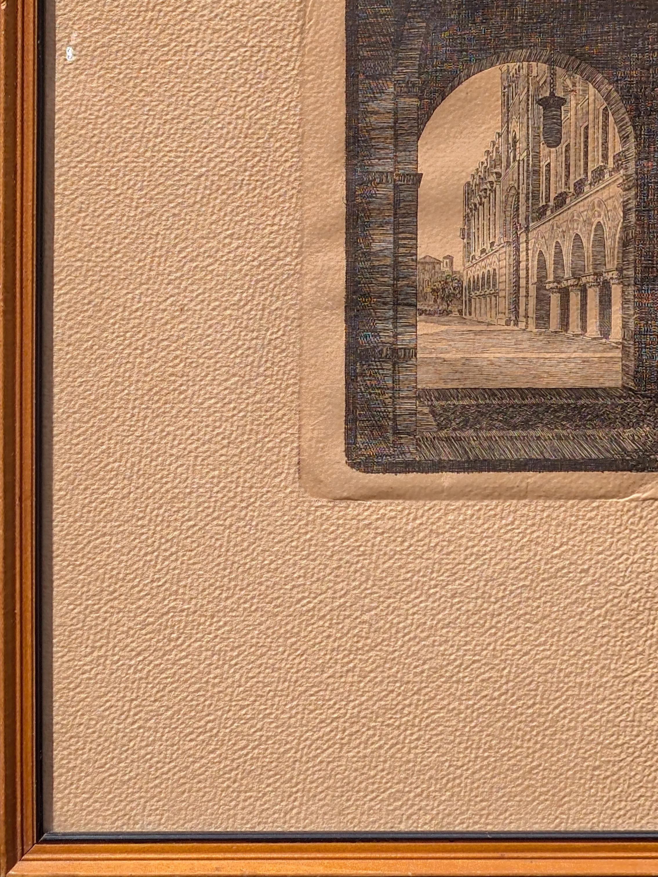 Grabado realista de principios de 1945 de la arquitectura de la Universidad Rice en Houston, TX en venta 1
