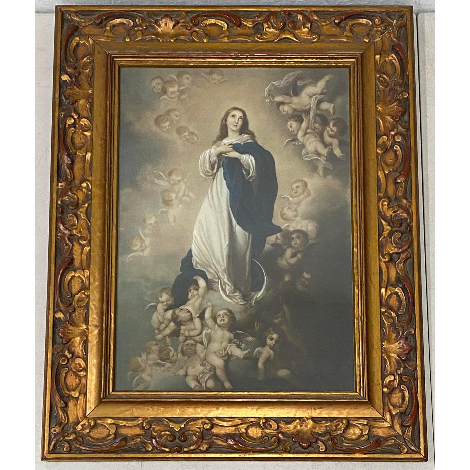 Unknown Portrait Print - Early 20th Century "Assumption of Mary" Colored Chromolithograph