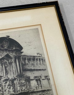Early 20th Century European Architecture Drypoint Etching c.1930