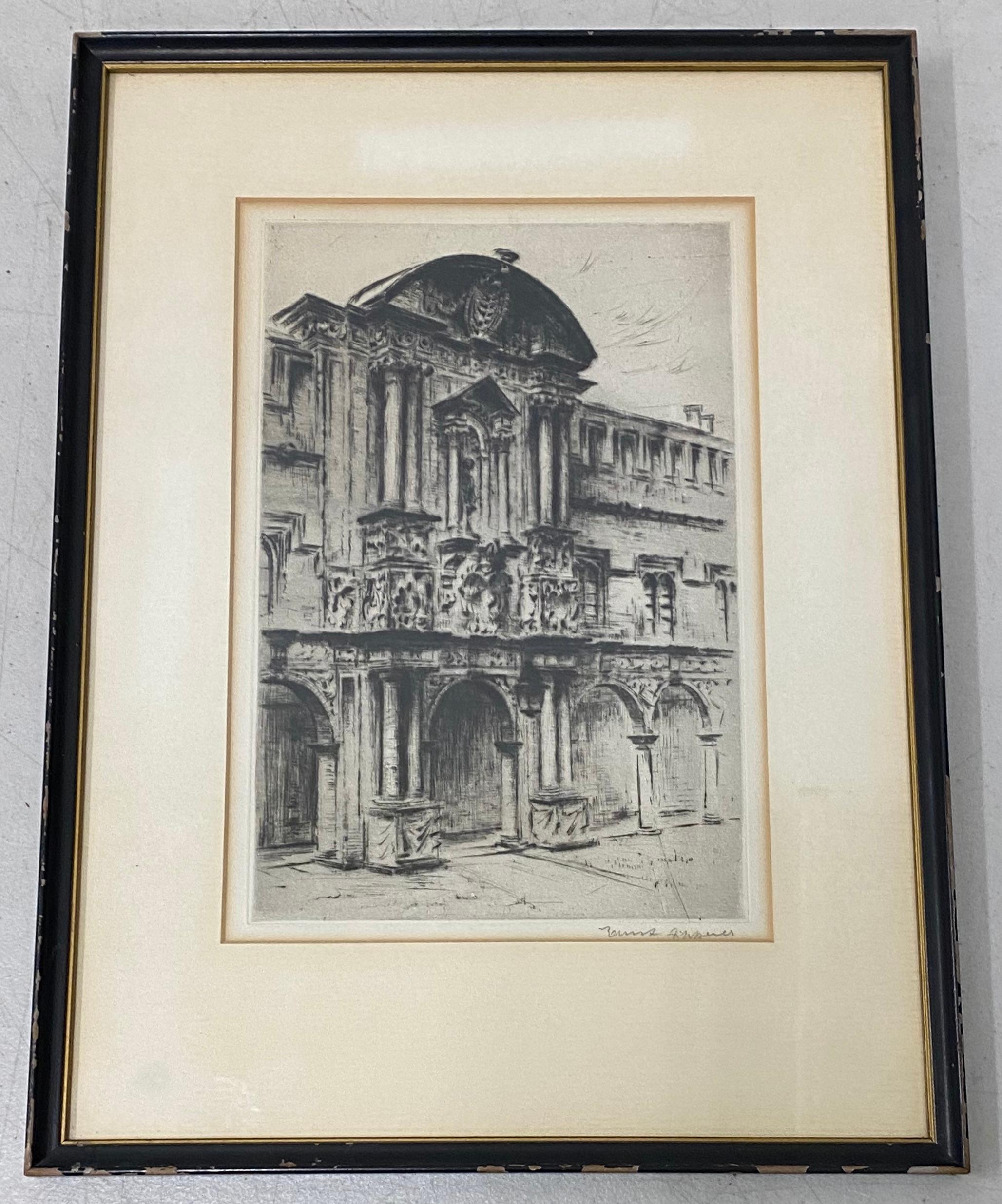 Unknown Landscape Print - Early 20th Century European Architecture Drypoint Etching c.1930