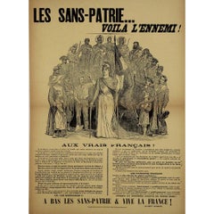 Antique Early 20th-century french propaganda poster : The Stateless… Here is the Enemy!