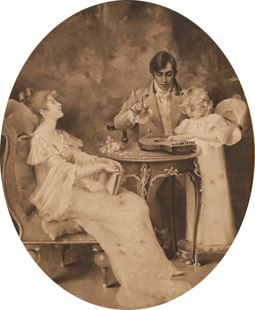 Early 20th Century Mezzotint - The Music Lesson - Print by Unknown