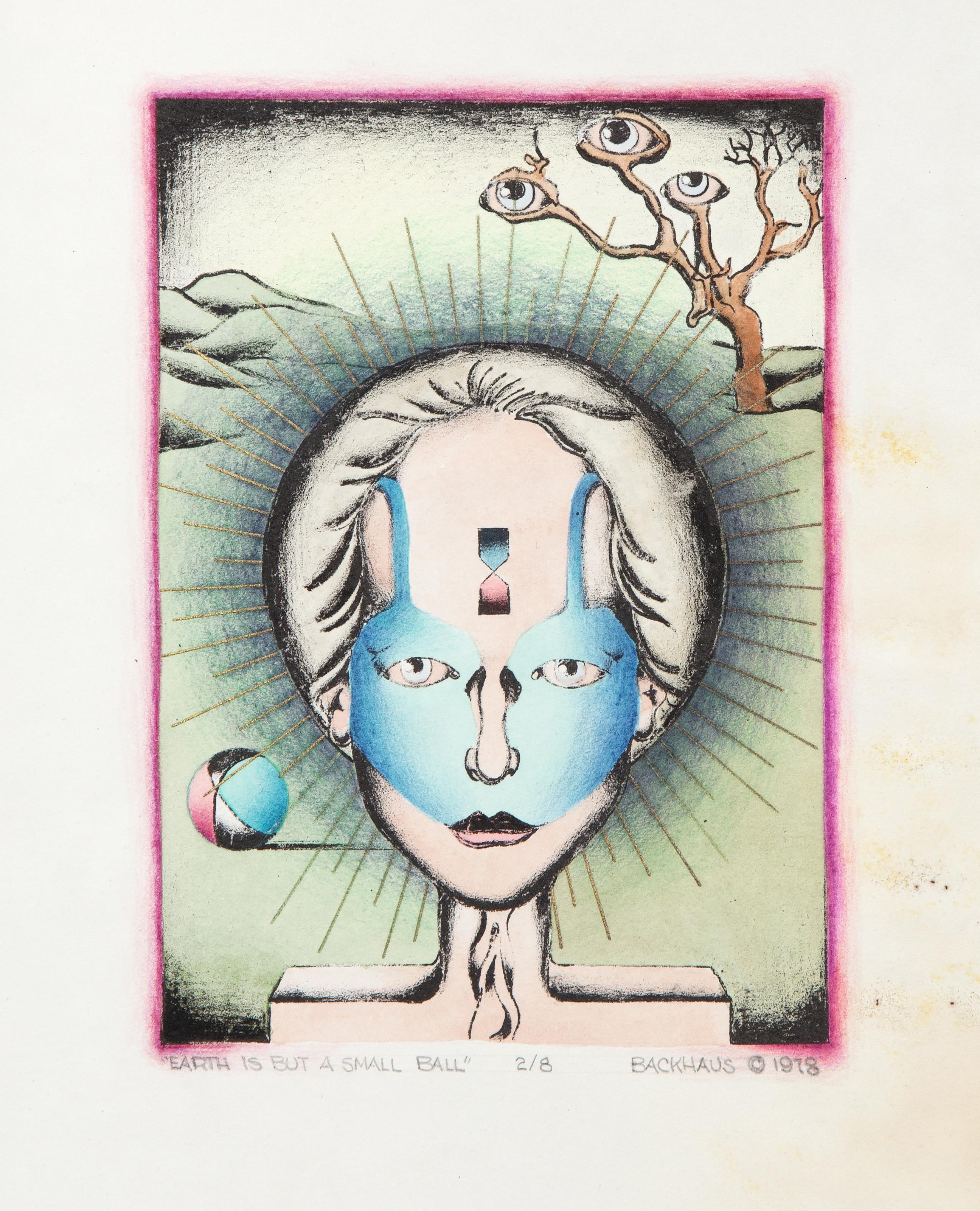 Douglas C. Backhaus - Earth Is But A Small Ball, Year: 1978, Medium: Hand colored Etching, signed, dated, titled and numbered in pencil, Edition: 2/8, Image Size: 7 x 5 inches, Size: 11 x 9 in. (27.94 x 22.86 cm)