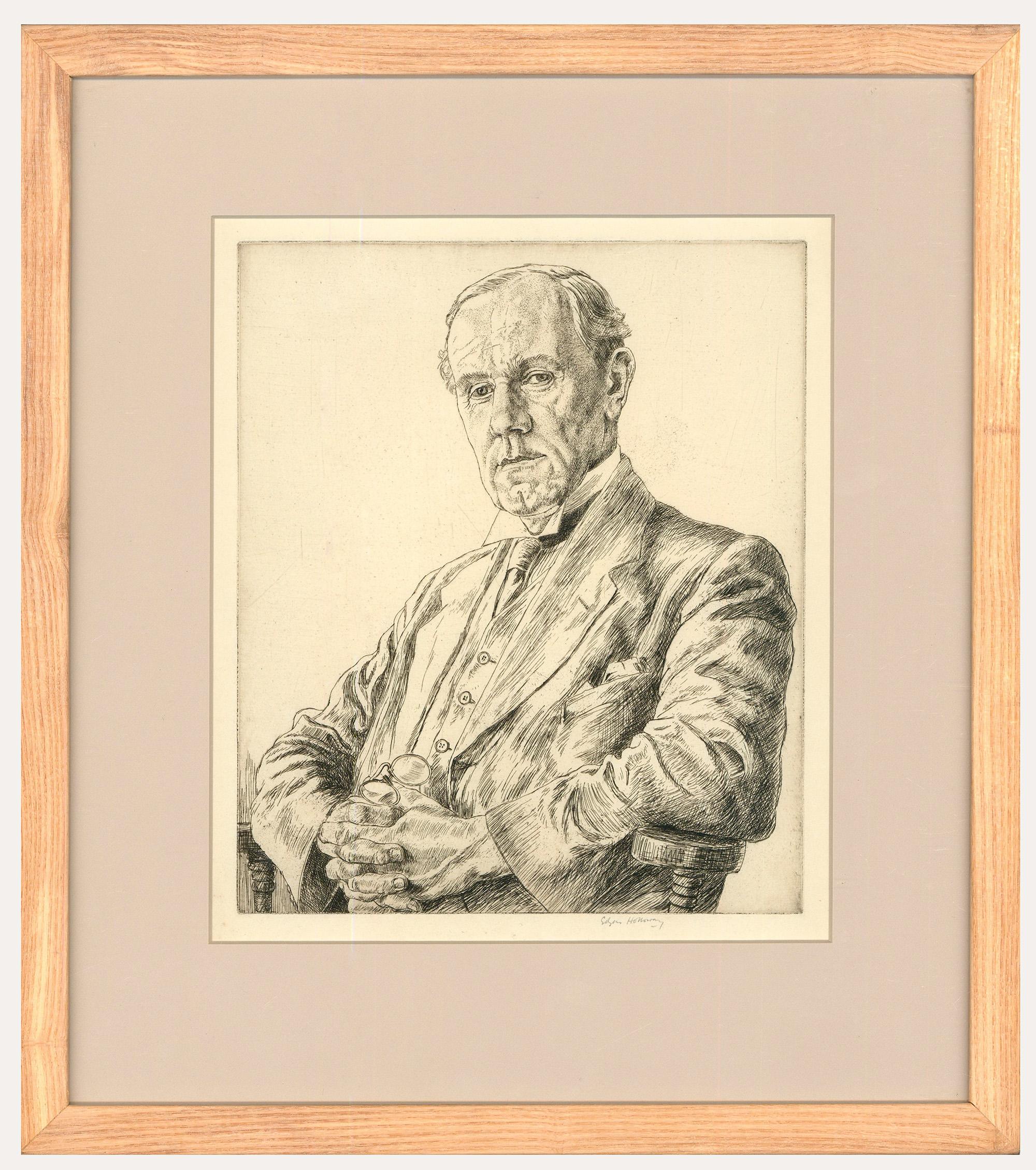 Unknown Portrait Print - Edgar Holloway (1914-2008) - Framed Etching, Portrait of a Gentleman