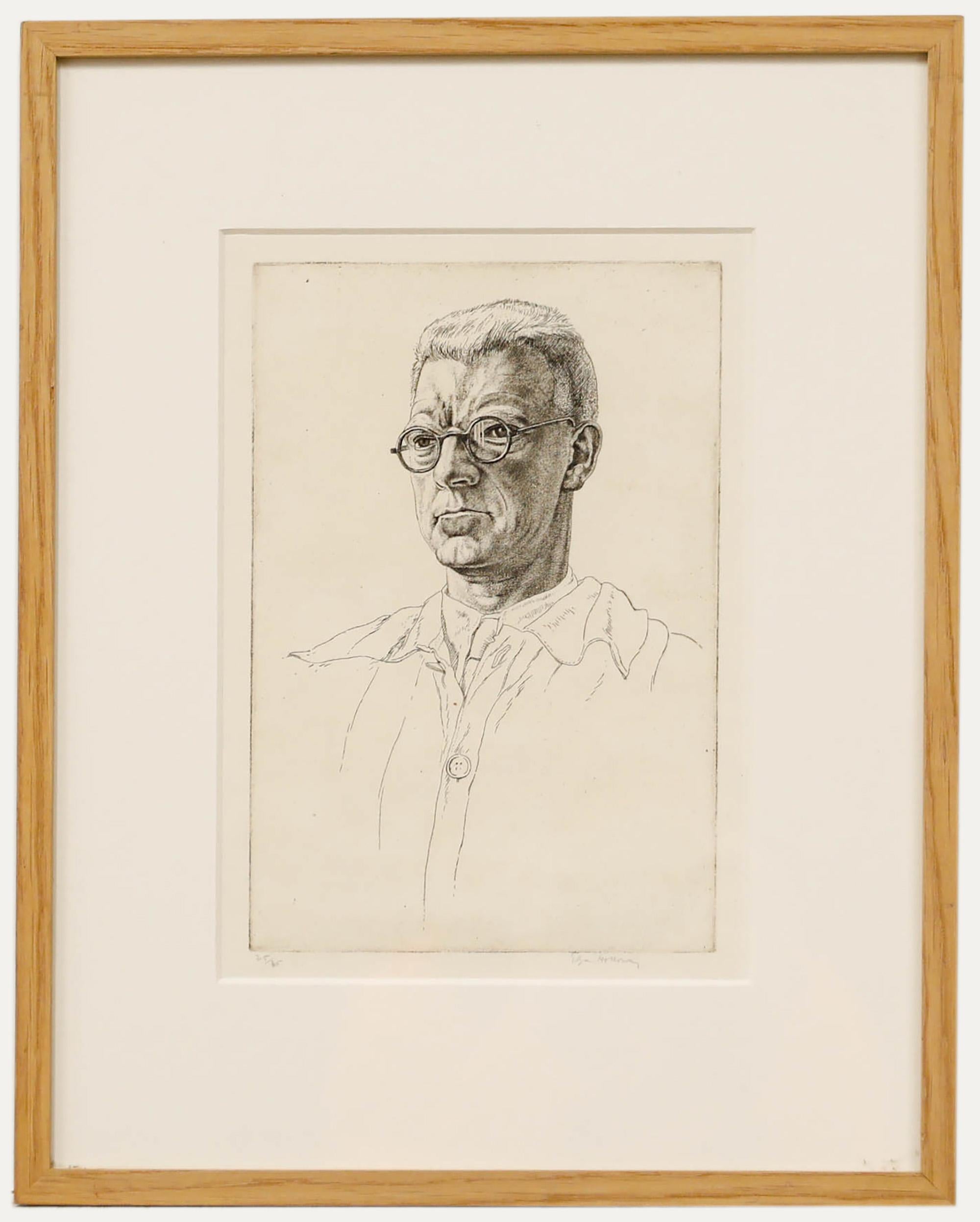 Unknown Portrait Print - Edgar Holloway (1914-2008) - FramedEtching, Portrait of Alec Buckels (1892-1972)