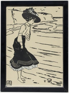 Edmund Lucchesi (1871-1964) - Framed Early 20th Century Woodcut, A Shallow Dip