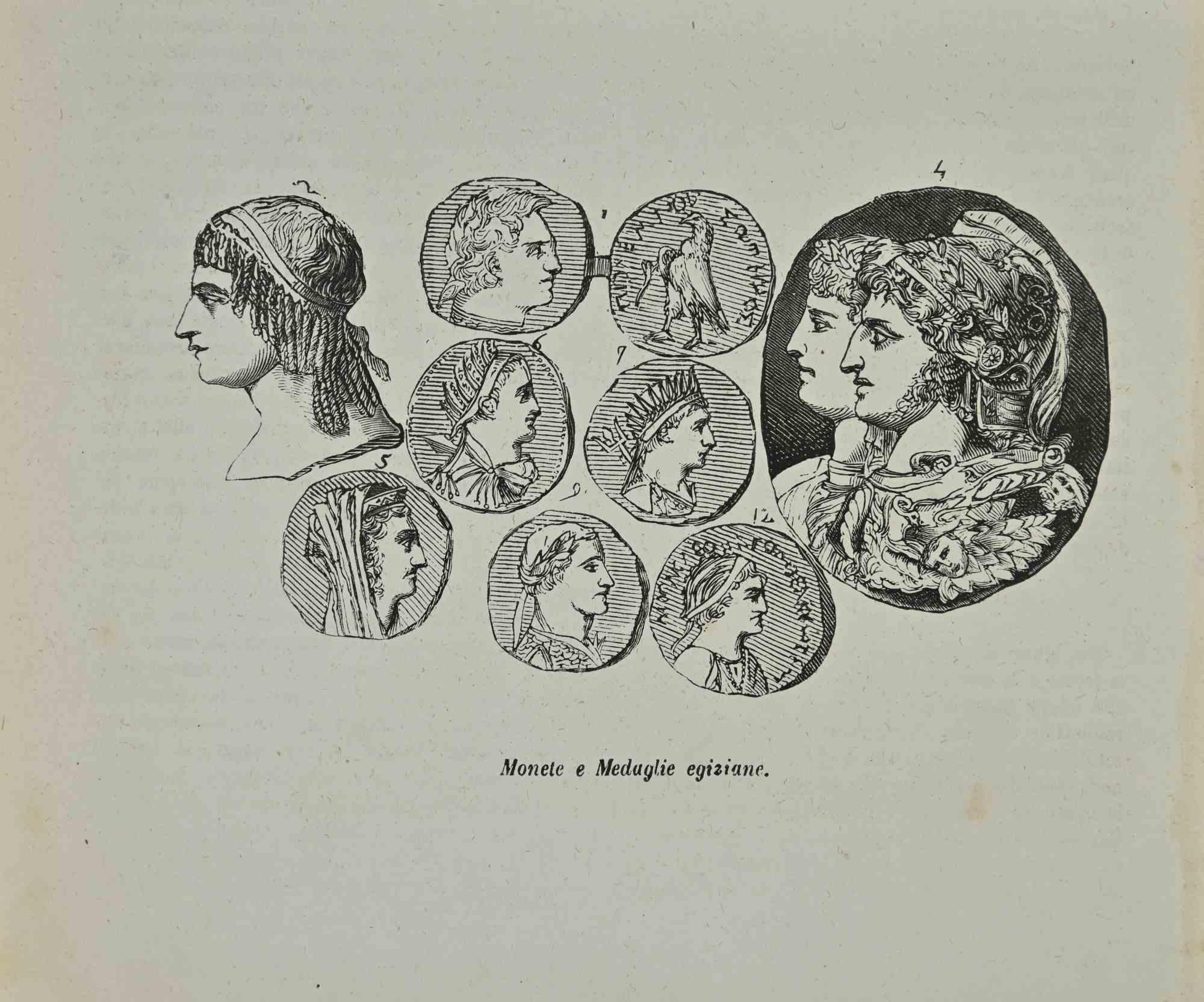 Unknown Figurative Print – Ägyptische Münzen und Medaillen – Lithographie – 1862