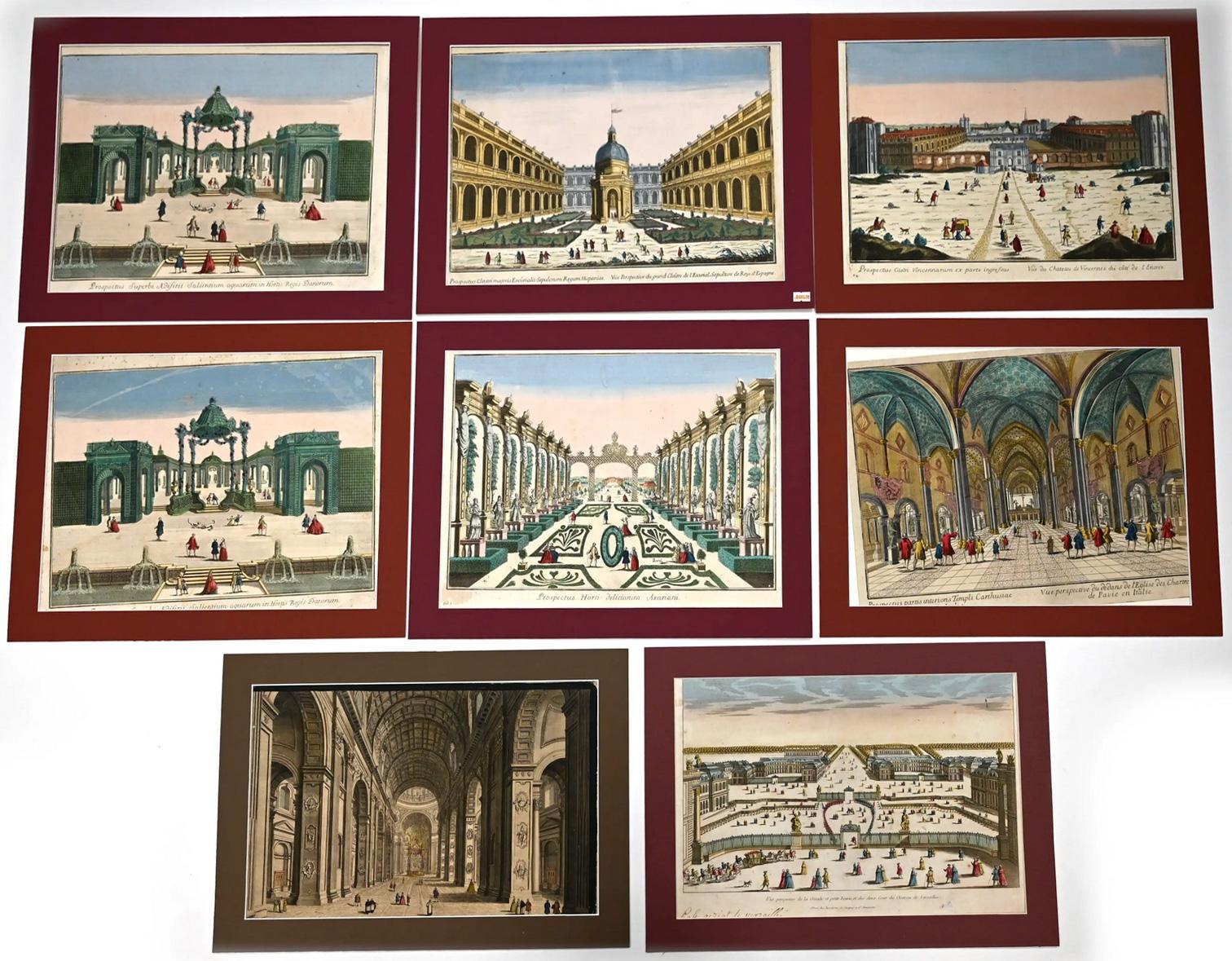 Eight (8) French Optical Views of of Royal Gardens, Palaces, and Churches 5