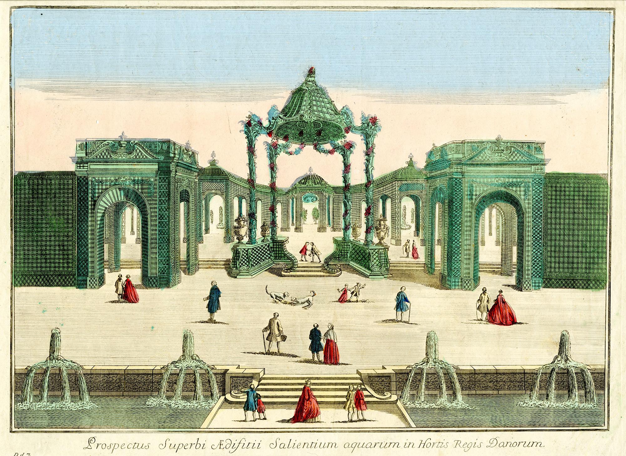 Eight (8) French Optical Views of of Royal Gardens, Palaces, and Churches - Print by Unknown