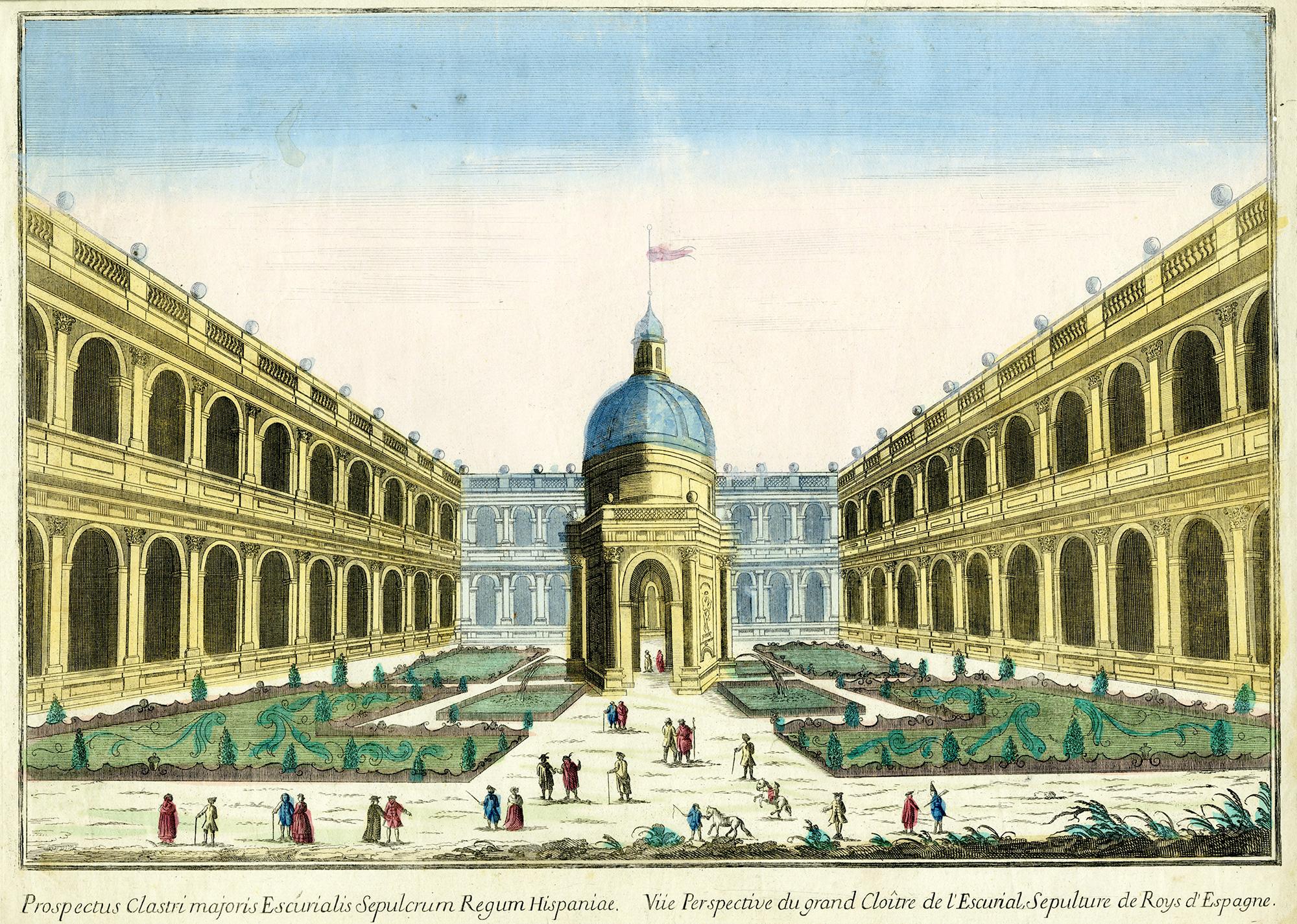 Eight (8) French Optical Views of of Royal Gardens, Palaces, and Churches - French School Print by Unknown