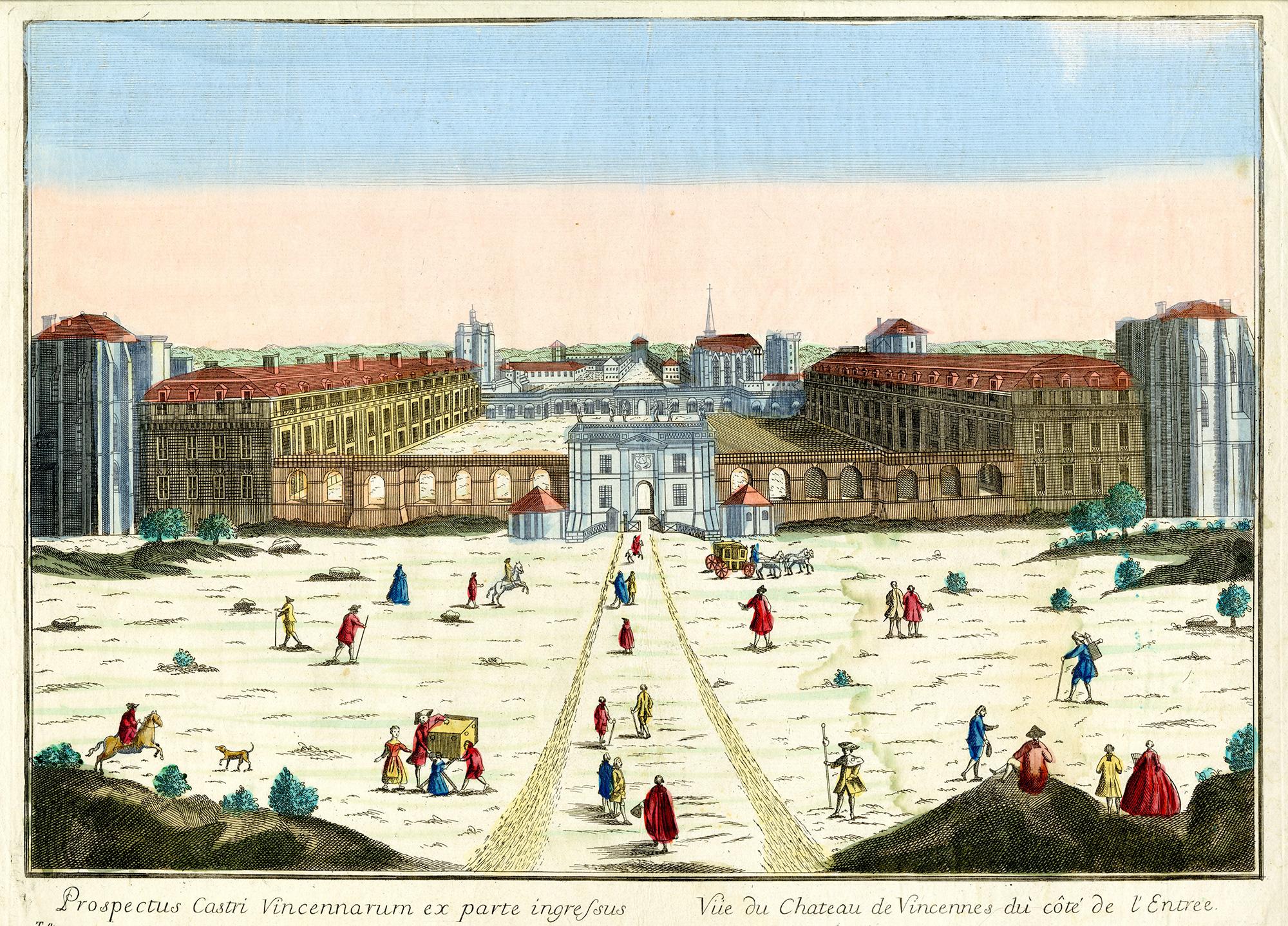 Eight (8) French Optical Views of of Royal Gardens, Palaces, and Churches - Beige Landscape Print by Unknown