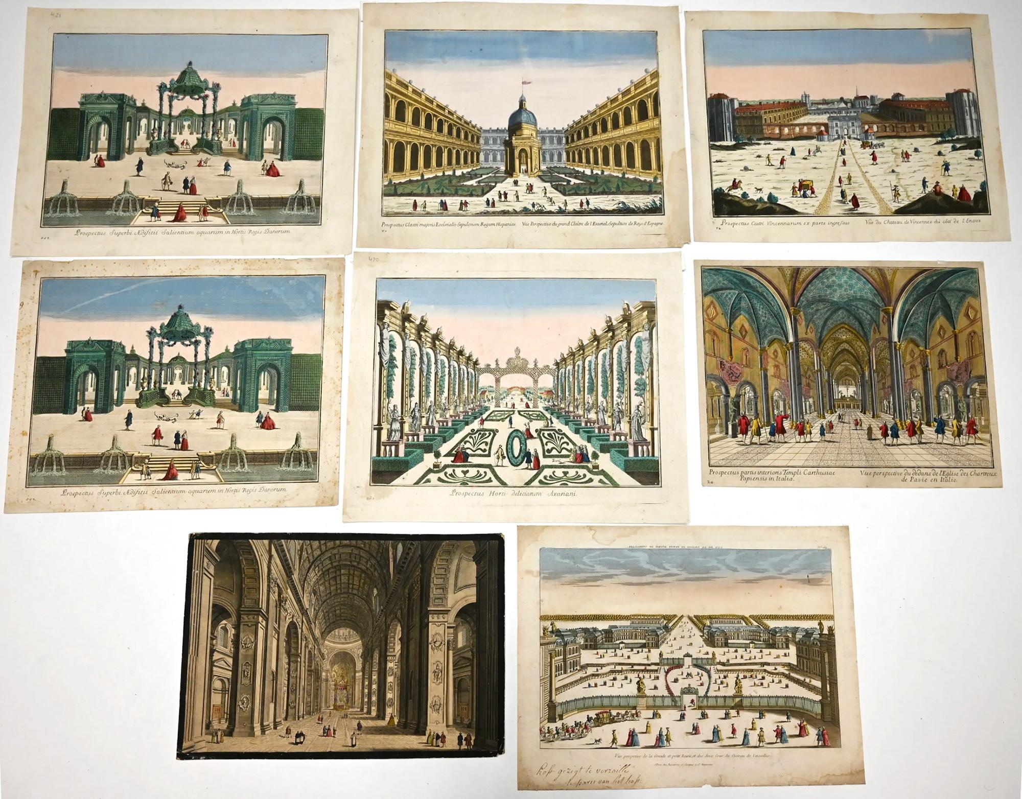Eight (8) French Optical Views of of Royal Gardens, Palaces, and Churches 4