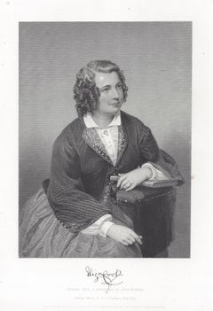 Eliza Cook, English author and Chartist poet, antique portrait engraving print